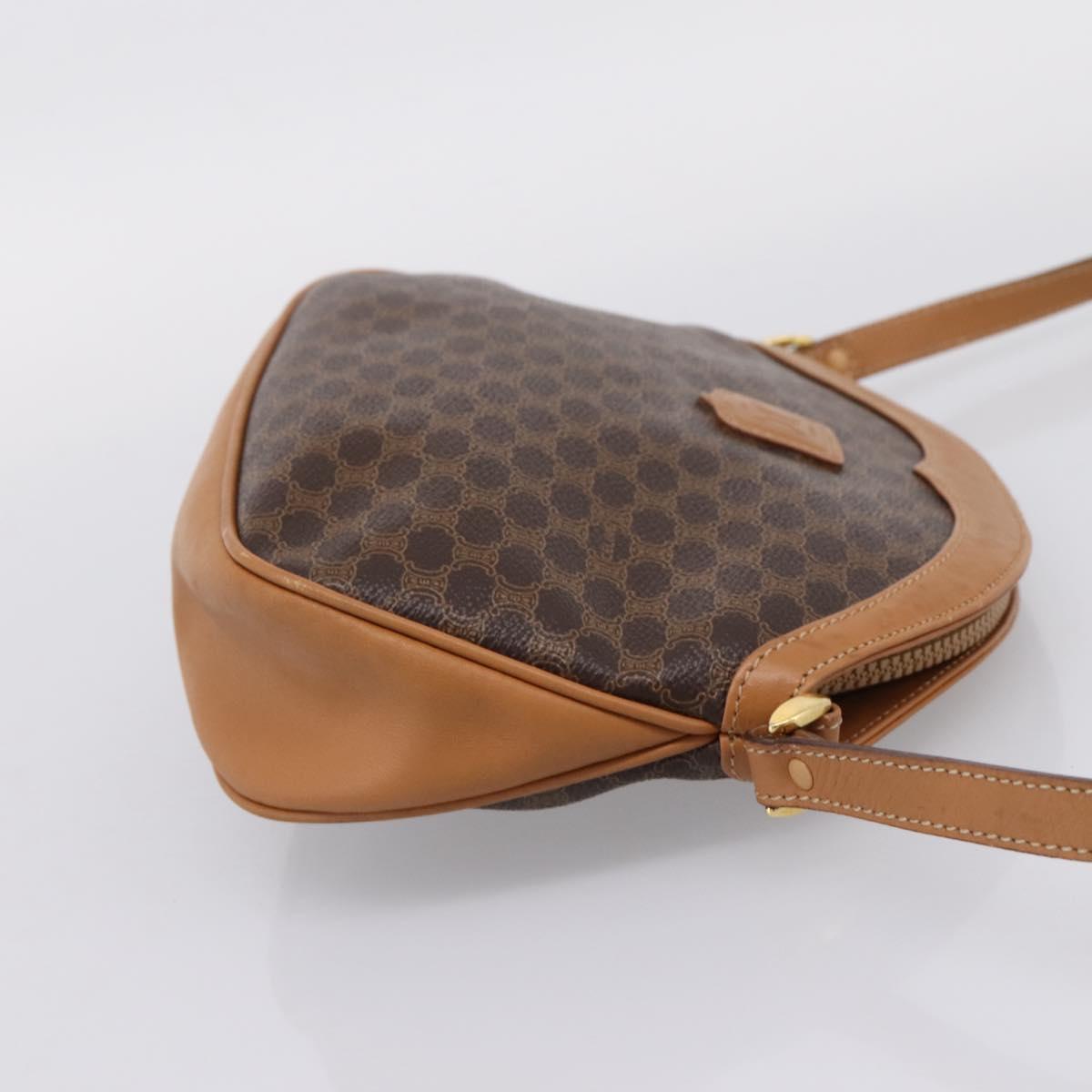 CELINE Macadam Canvas Shoulder Bag PVC Leather Brown Gold Auth ep16205A