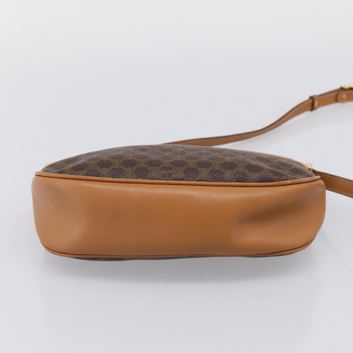 CELINE Macadam Canvas Shoulder Bag PVC Leather Brown Gold Auth ep16205A