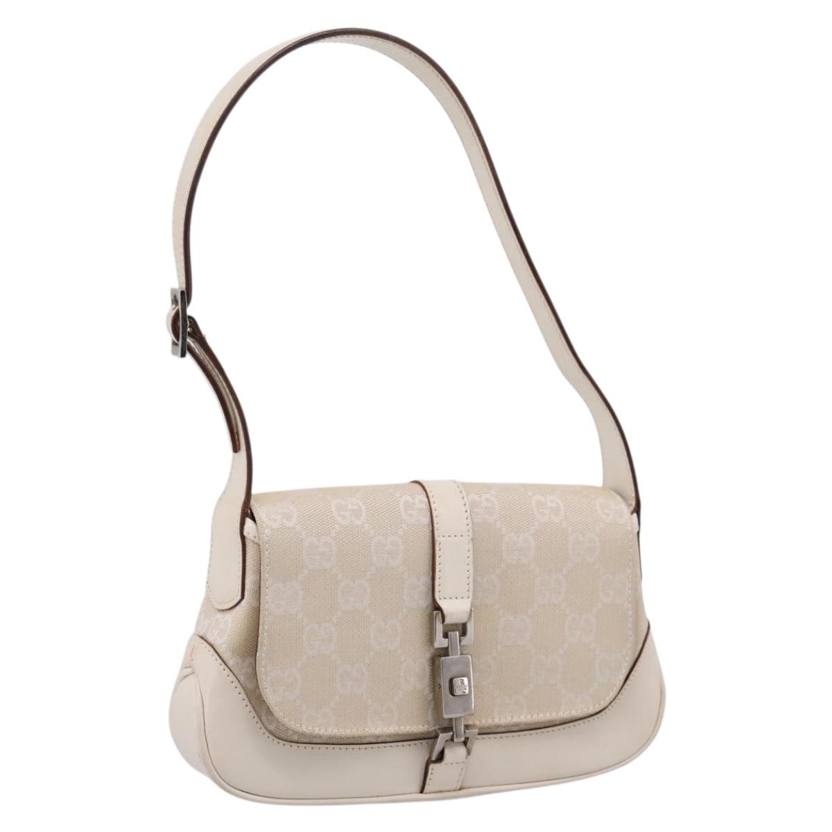 GUCCI GG Canvas Jackie Shoulder Bag Beige Silver 007 2038 Auth ep16210A