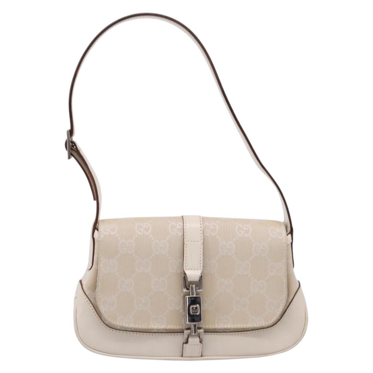 GUCCI GG Canvas Jackie Shoulder Bag Beige Silver 007 2038 Auth ep16210A