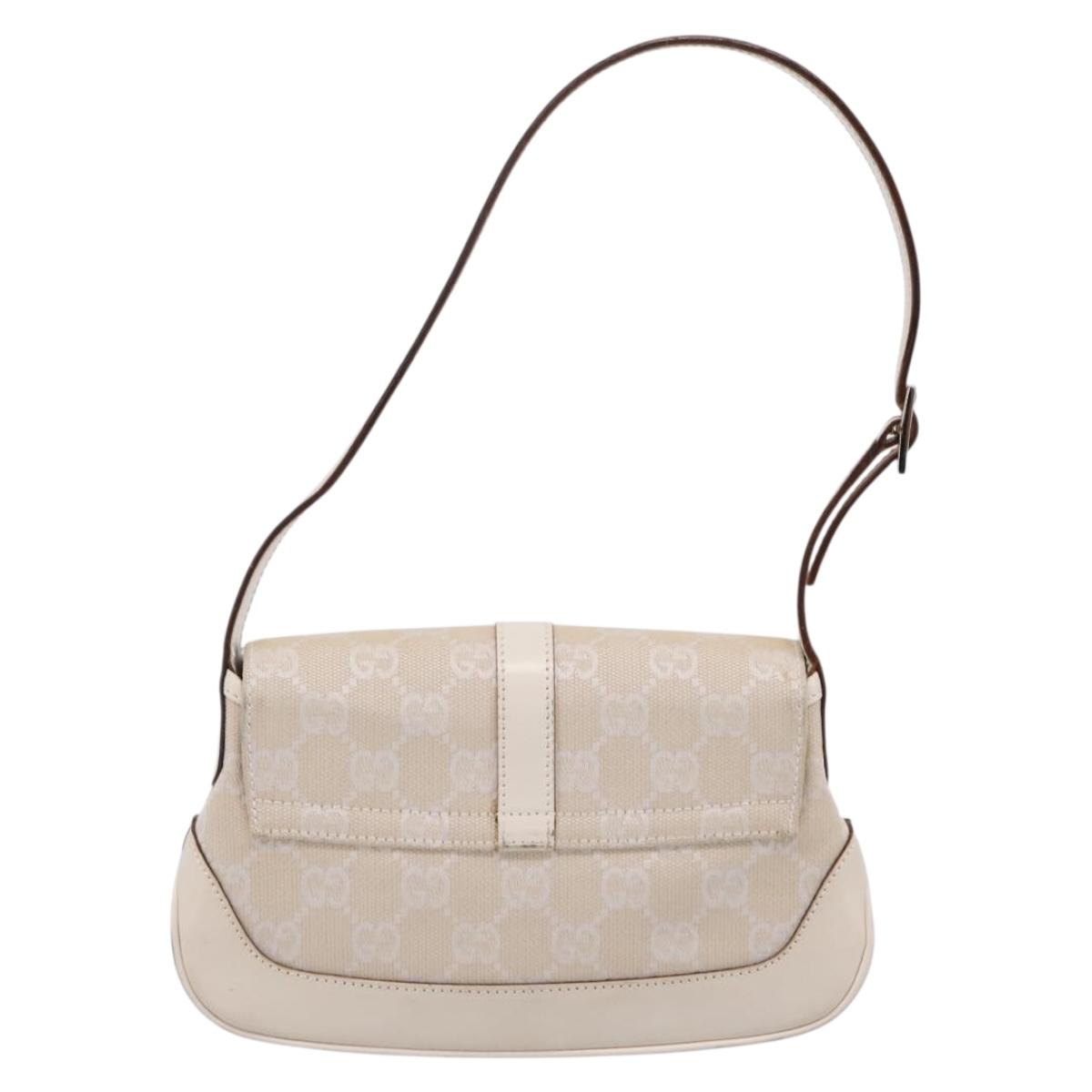 GUCCI GG Canvas Jackie Shoulder Bag Beige Silver 007 2038 Auth ep16210A