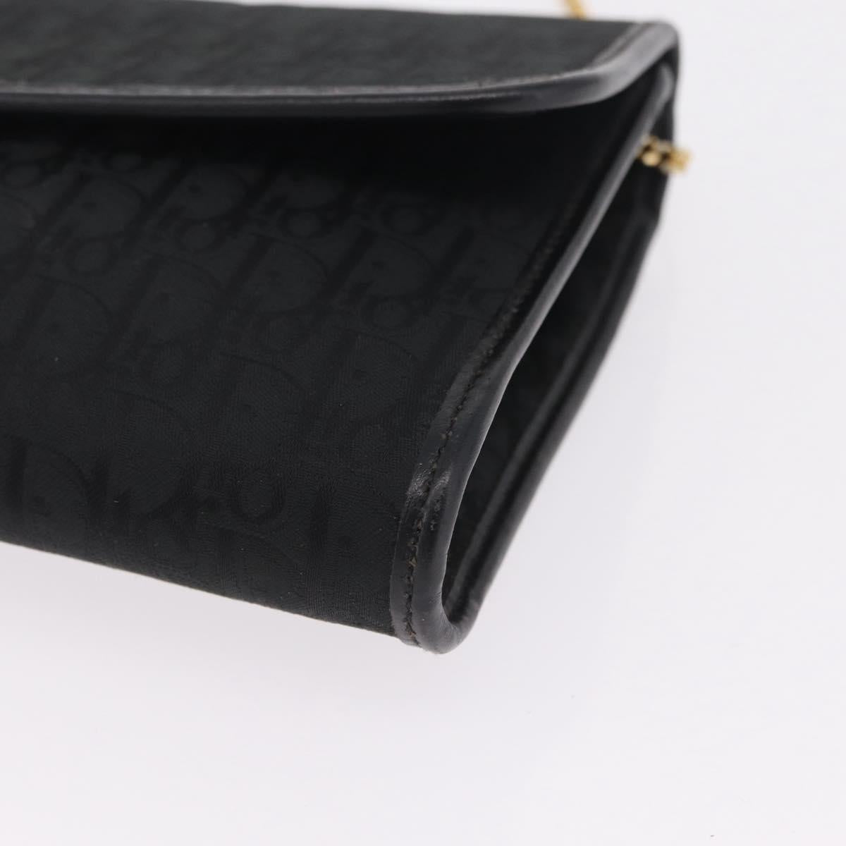 Christian Dior Trotter Canvas Chain Shoulder Bag Black Gold Auth ep16211