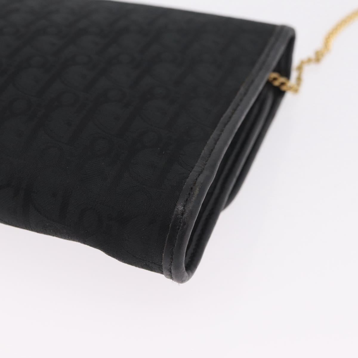 Christian Dior Trotter Canvas Chain Shoulder Bag Black Gold Auth ep16211