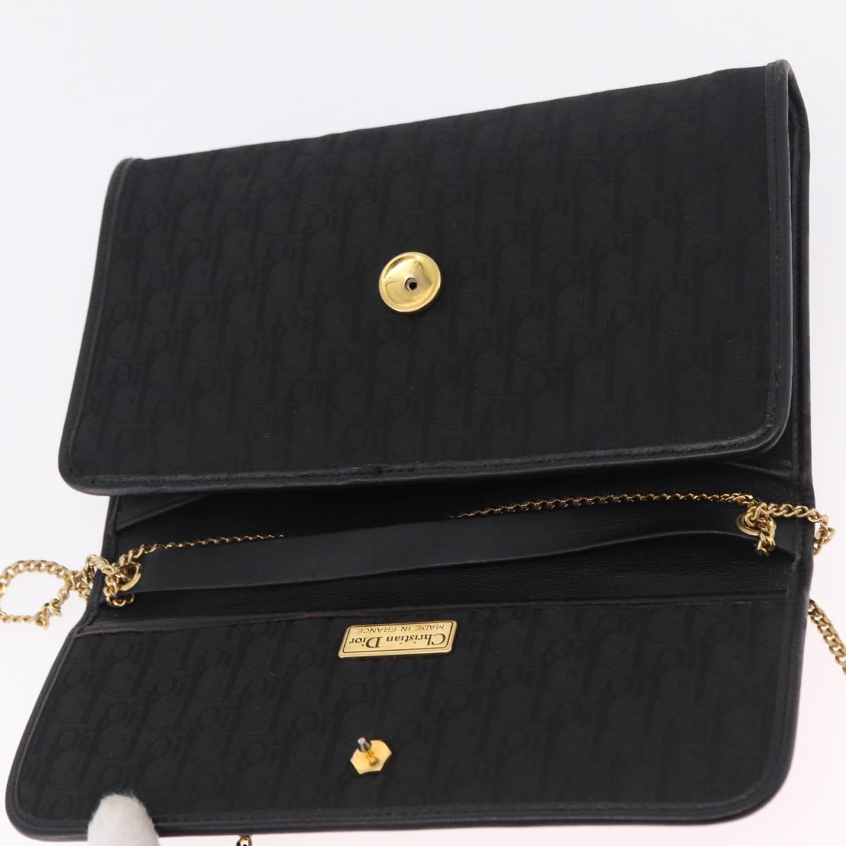 Christian Dior Trotter Canvas Chain Shoulder Bag Black Gold Auth ep16211