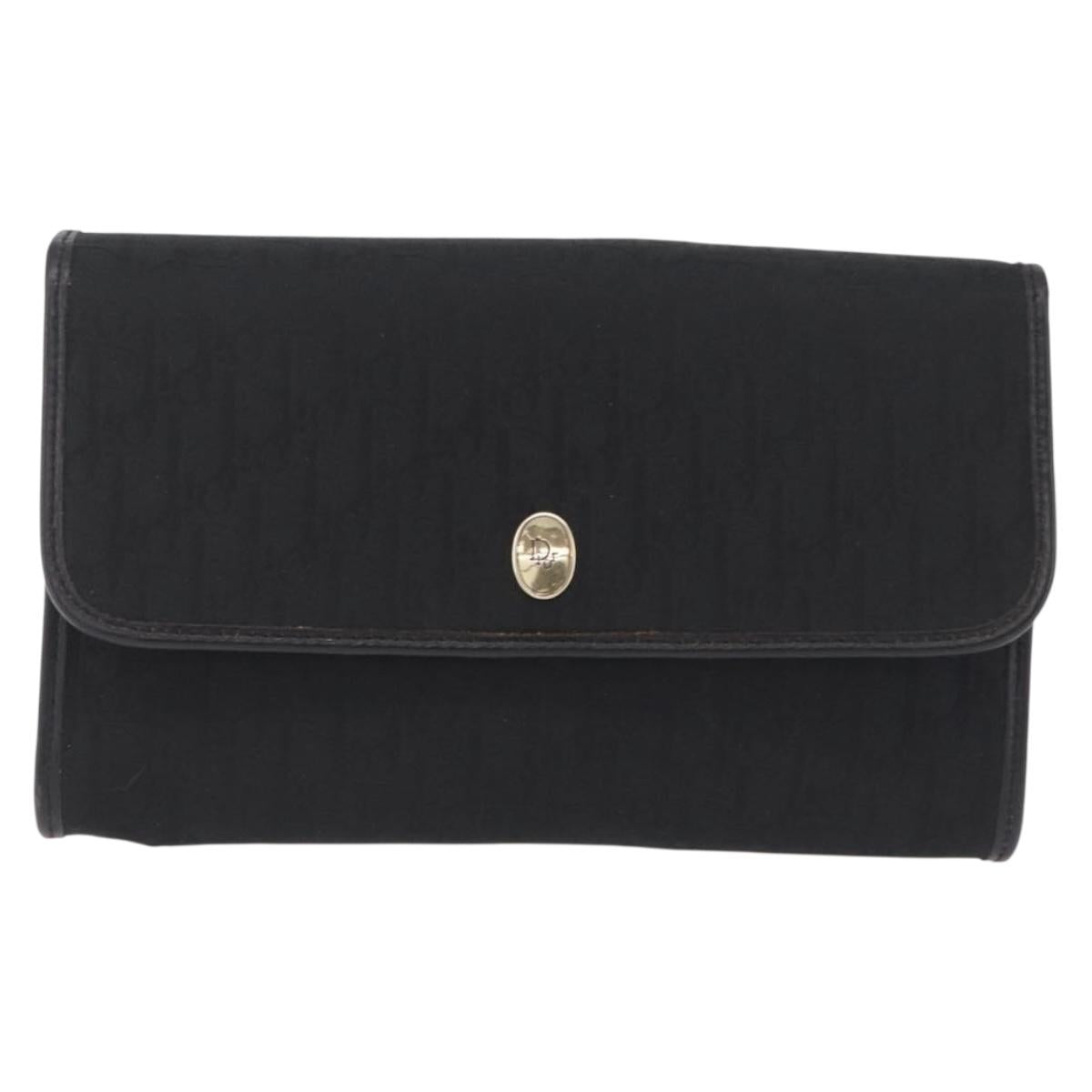 Christian Dior Trotter Canvas Chain Shoulder Bag Black Gold Auth ep16211