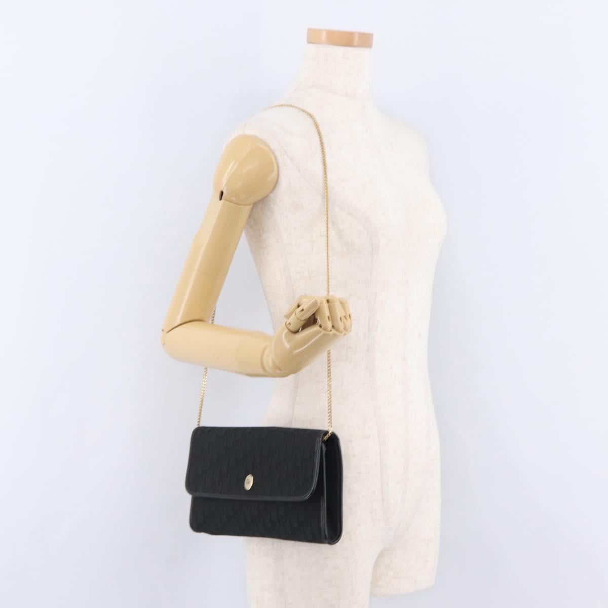Christian Dior Trotter Canvas Chain Shoulder Bag Black Gold Auth ep16211