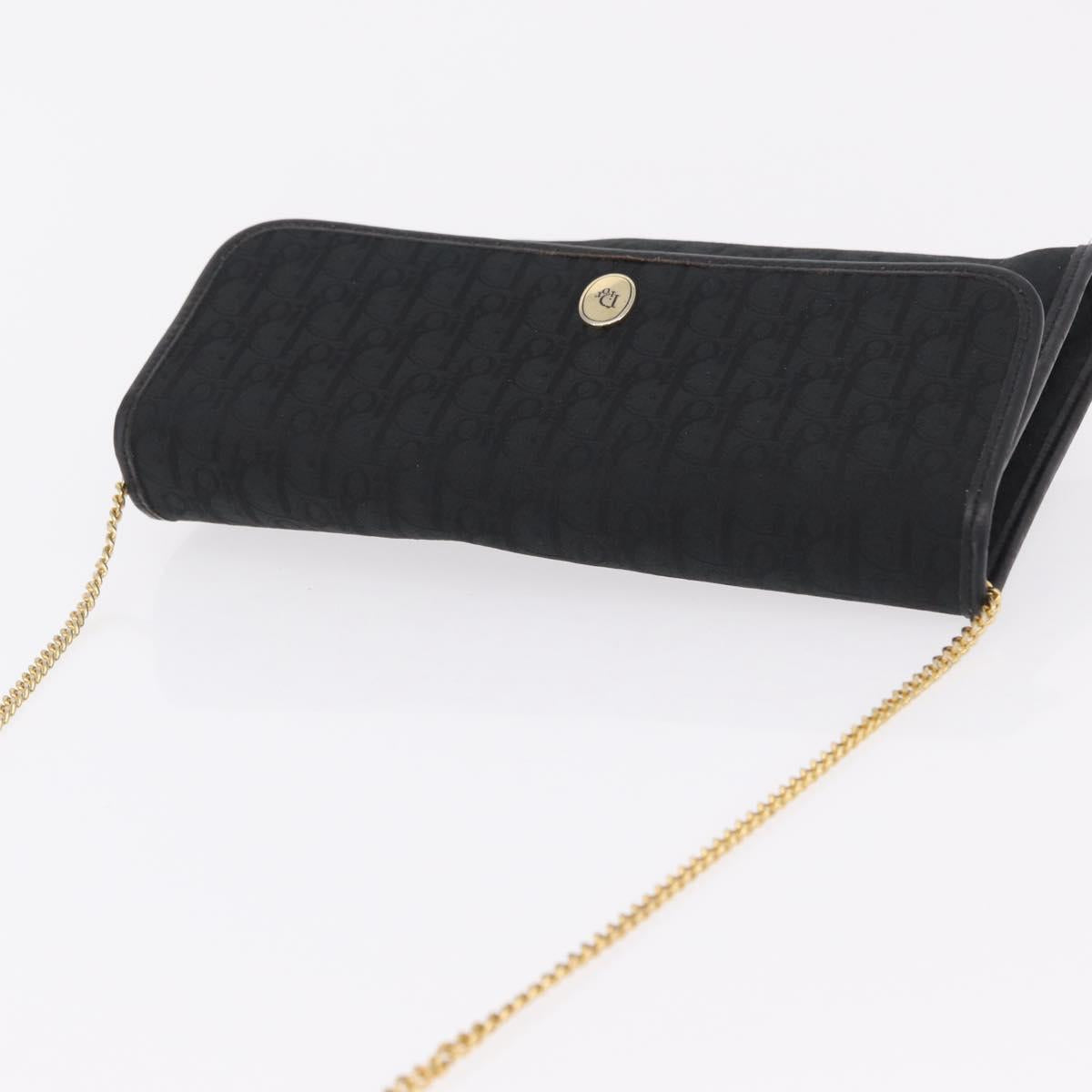 Christian Dior Trotter Canvas Chain Shoulder Bag Black Gold Auth ep16211