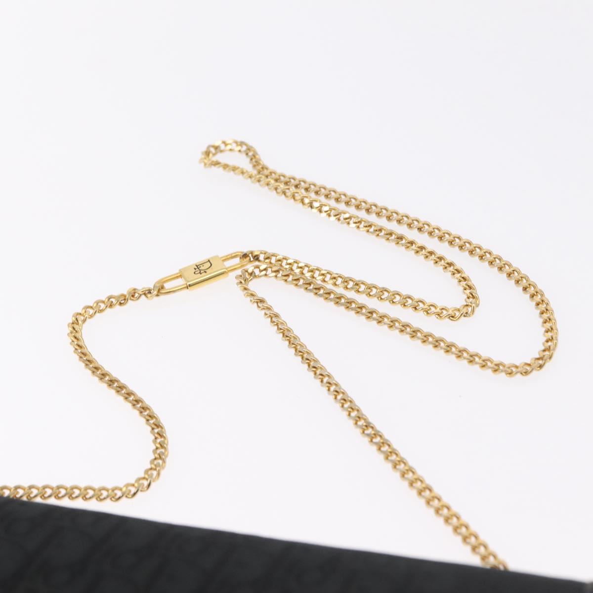 Christian Dior Trotter Canvas Chain Shoulder Bag Black Gold Auth ep16211