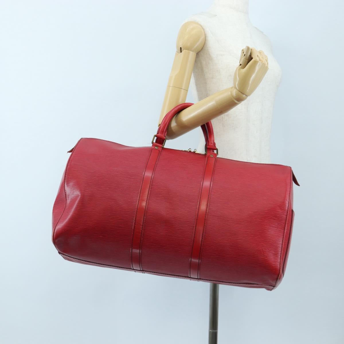 LOUIS VUITTON Epi Keepall 50 Boston Bag Red M42967 LV Auth ep16212A