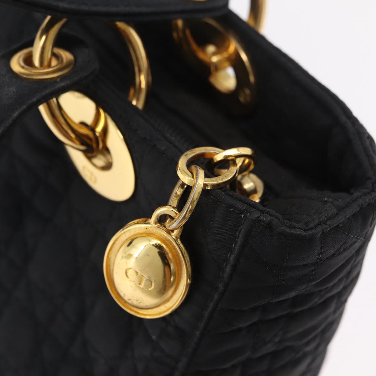 Christian Dior Lady Dior Canage Hand Bag Canvas Black Gold Auth ep16214
