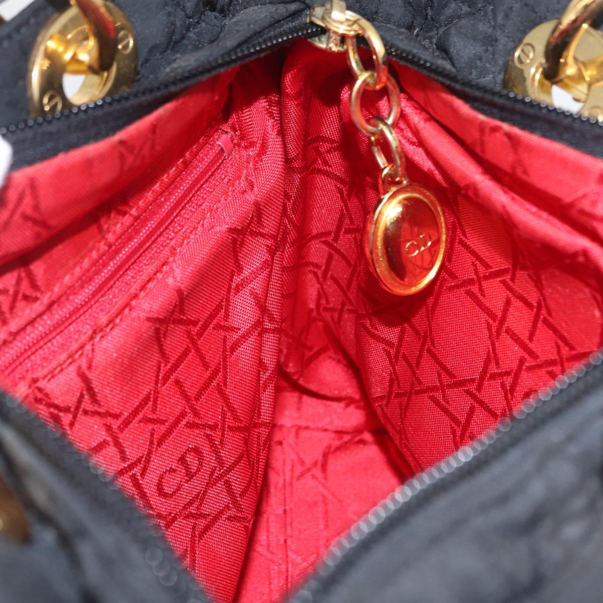 Christian Dior Lady Dior Canage Hand Bag Canvas Black Gold Auth ep16214