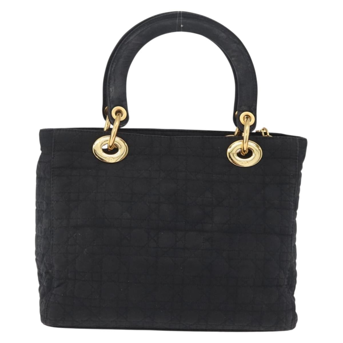 Christian Dior Lady Dior Canage Hand Bag Canvas Black Gold Auth ep16214