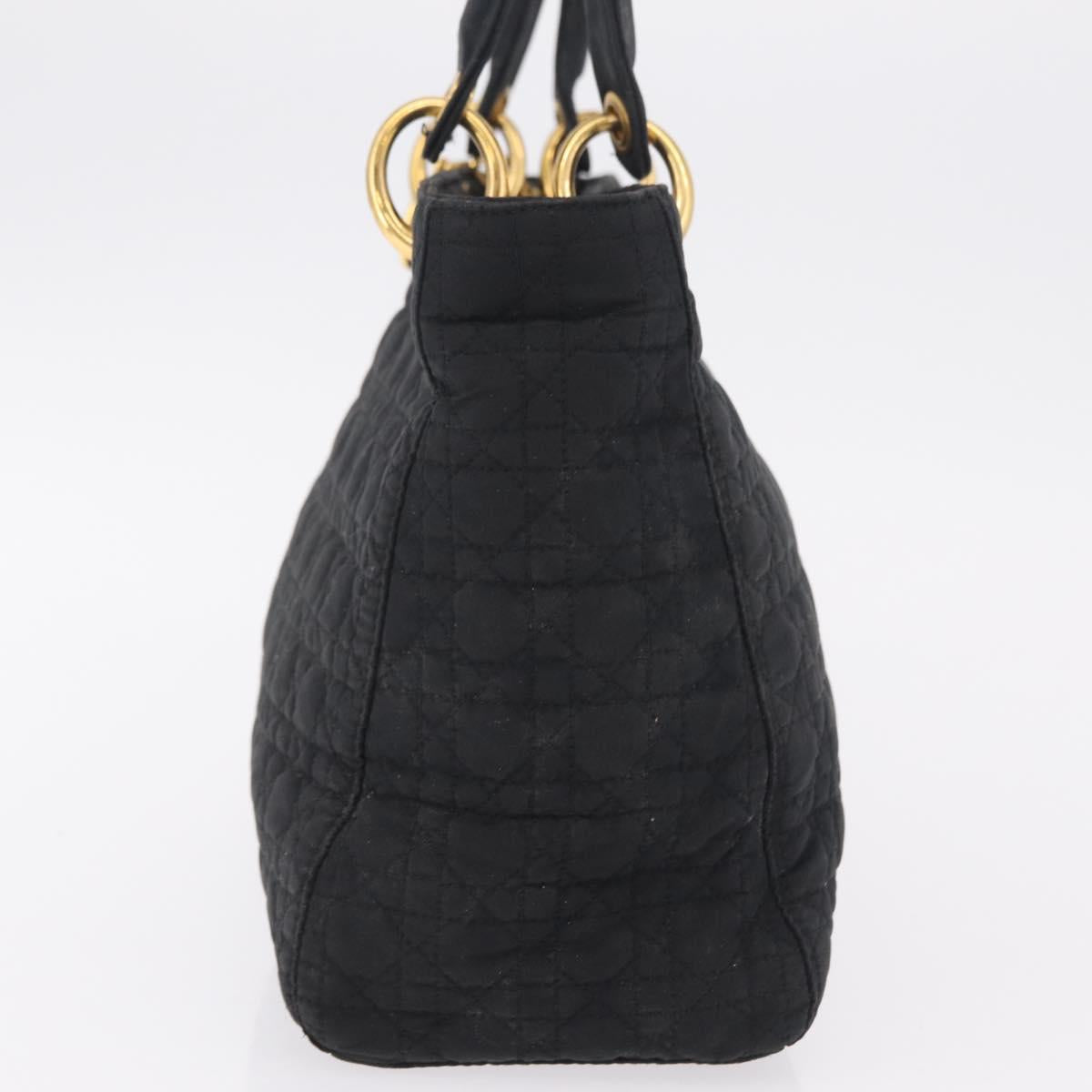 Christian Dior Lady Dior Canage Hand Bag Canvas Black Gold Auth ep16214