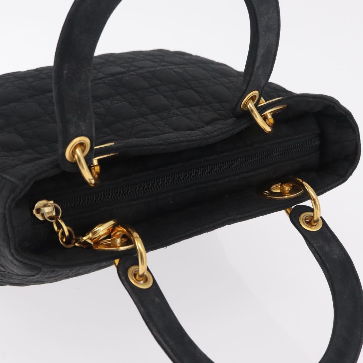 Christian Dior Lady Dior Canage Hand Bag Canvas Black Gold Auth ep16214