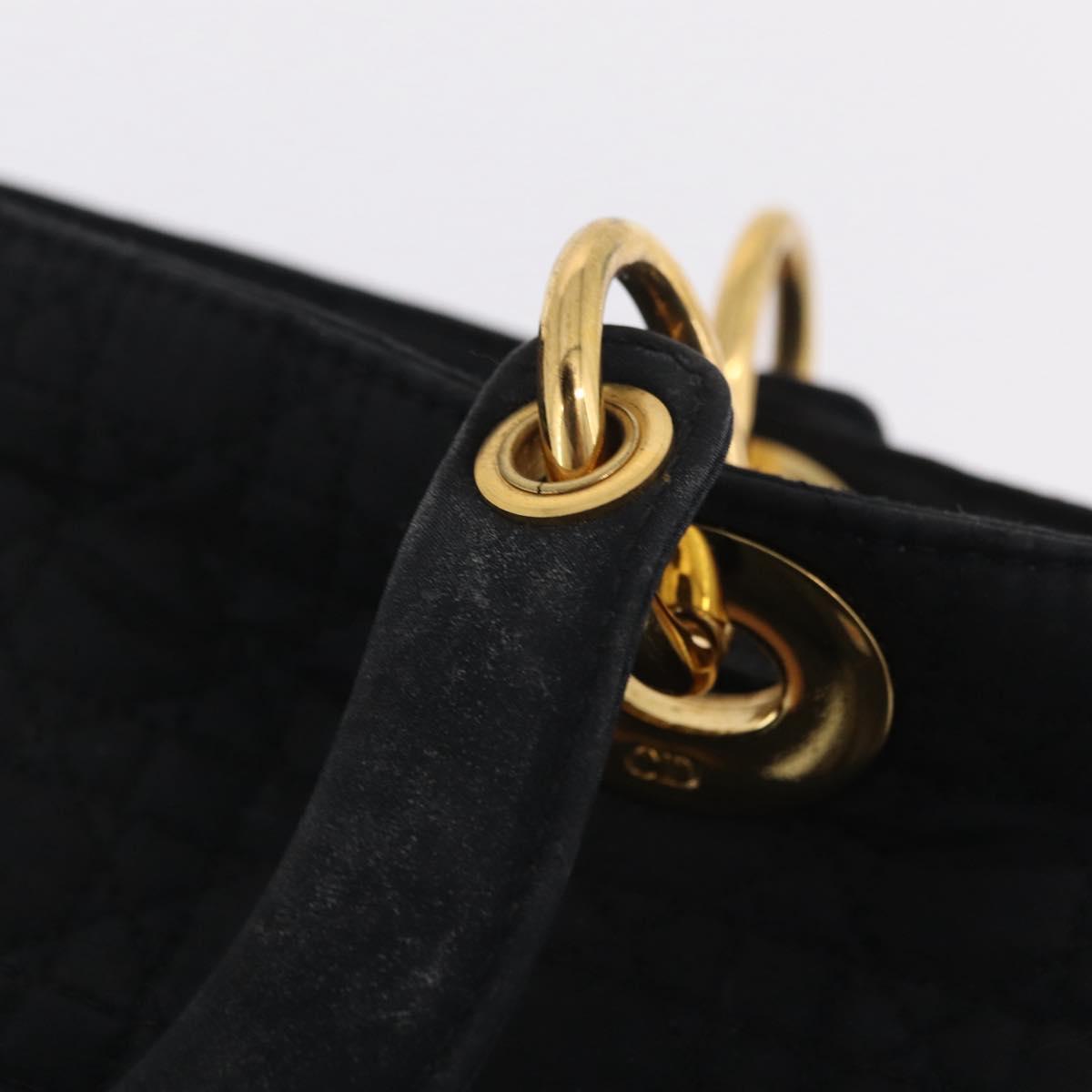 Christian Dior Lady Dior Canage Hand Bag Canvas Black Gold Auth ep16214