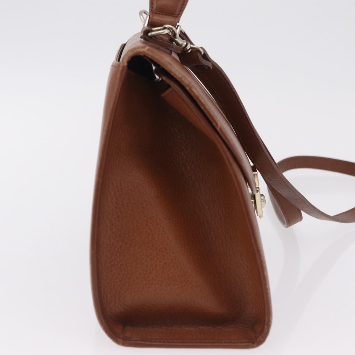 Burberrys Hand Bag Leather 2way Brown Gold Auth ep16217