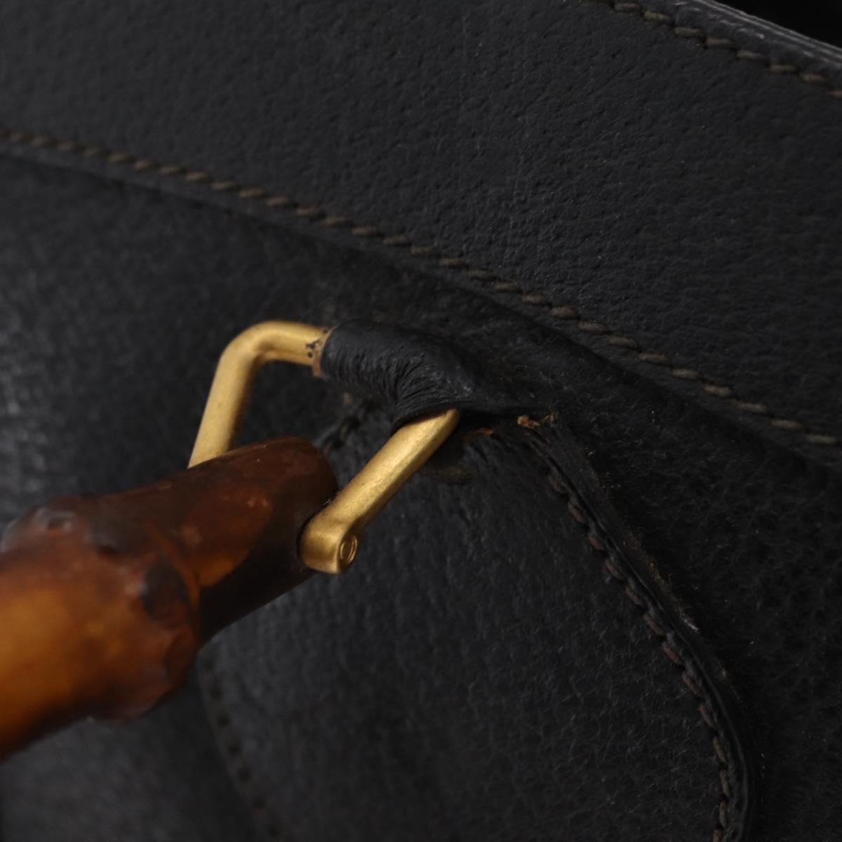 GUCCI Bamboo Hand Bag Leather Black Gold 002 1186 0260 Auth ep16218