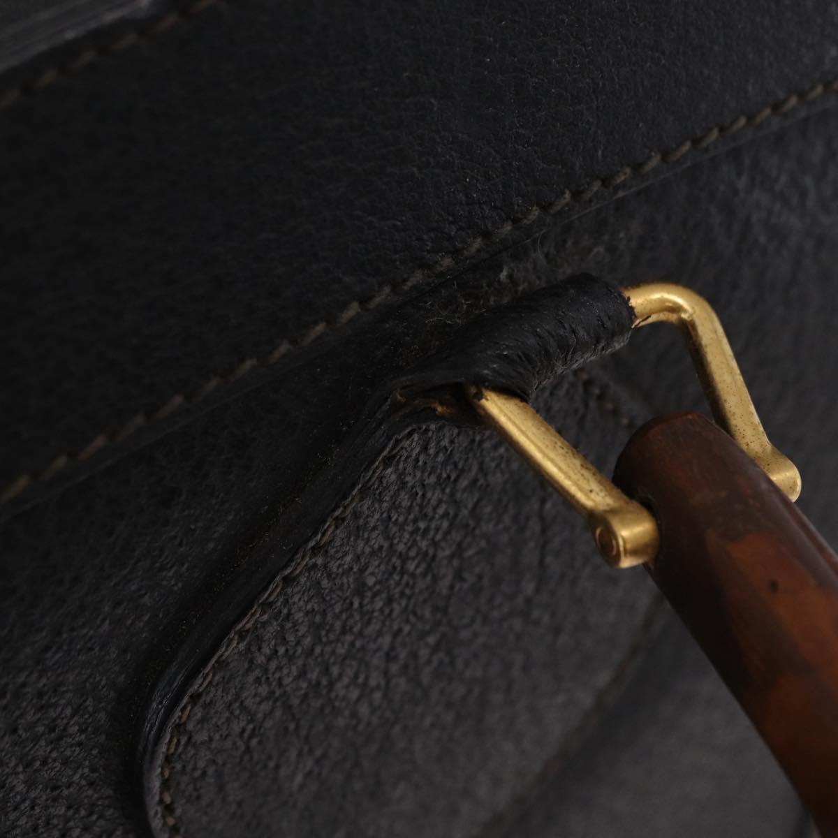 GUCCI Bamboo Hand Bag Leather Black Gold 002 1186 0260 Auth ep16218