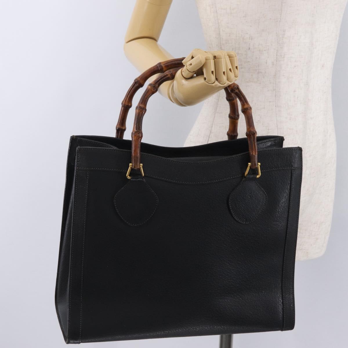 GUCCI Bamboo Hand Bag Leather Black Gold 002 1186 0260 Auth ep16218