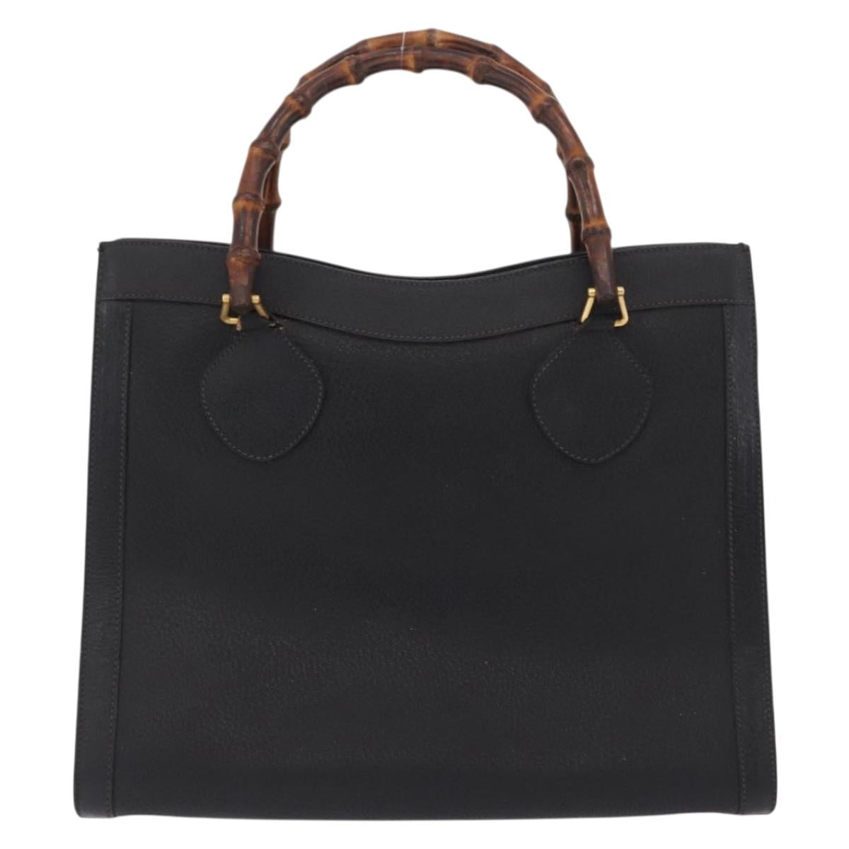 GUCCI Bamboo Hand Bag Leather Black Gold 002 1186 0260 Auth ep16218