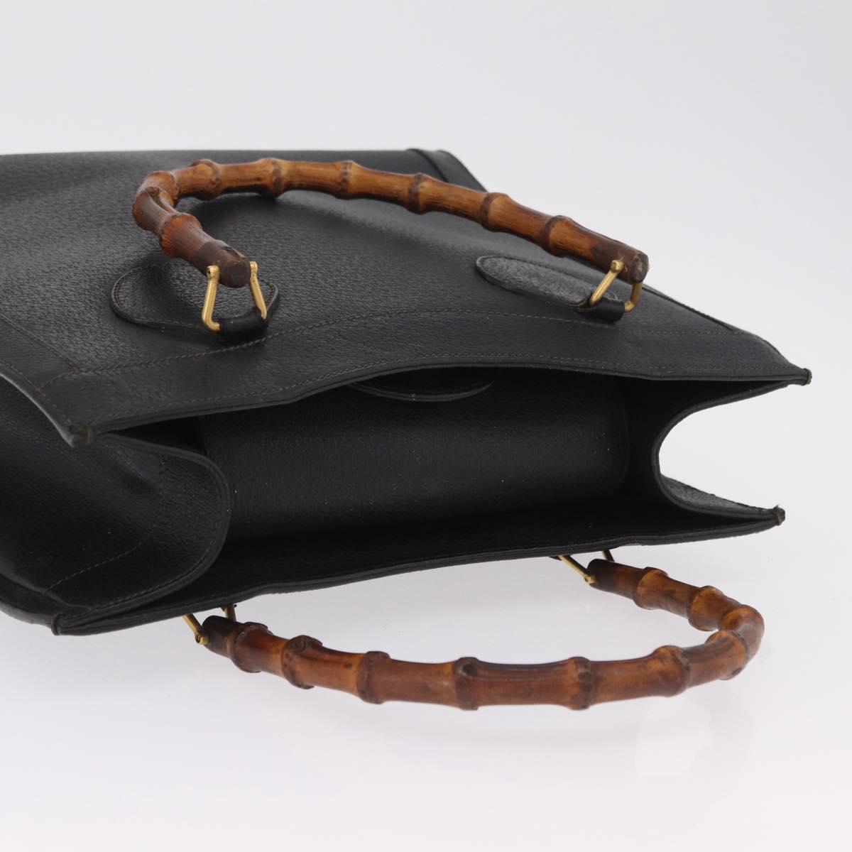 GUCCI Bamboo Hand Bag Leather Black Gold 002 1186 0260 Auth ep16218