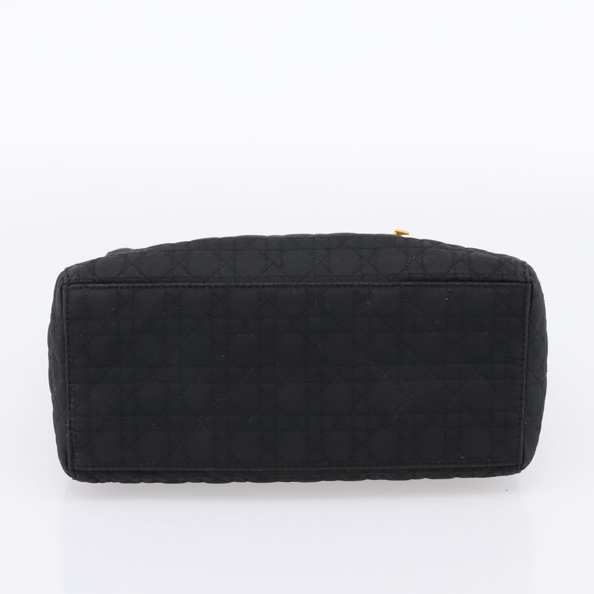 Christian Dior Lady Dior Canage Hand Bag Canvas Black Gold Auth ep16219