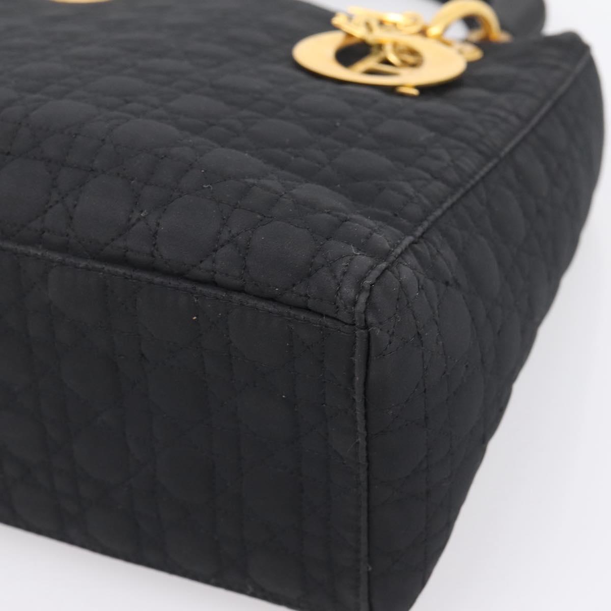 Christian Dior Lady Dior Canage Hand Bag Canvas Black Gold Auth ep16219