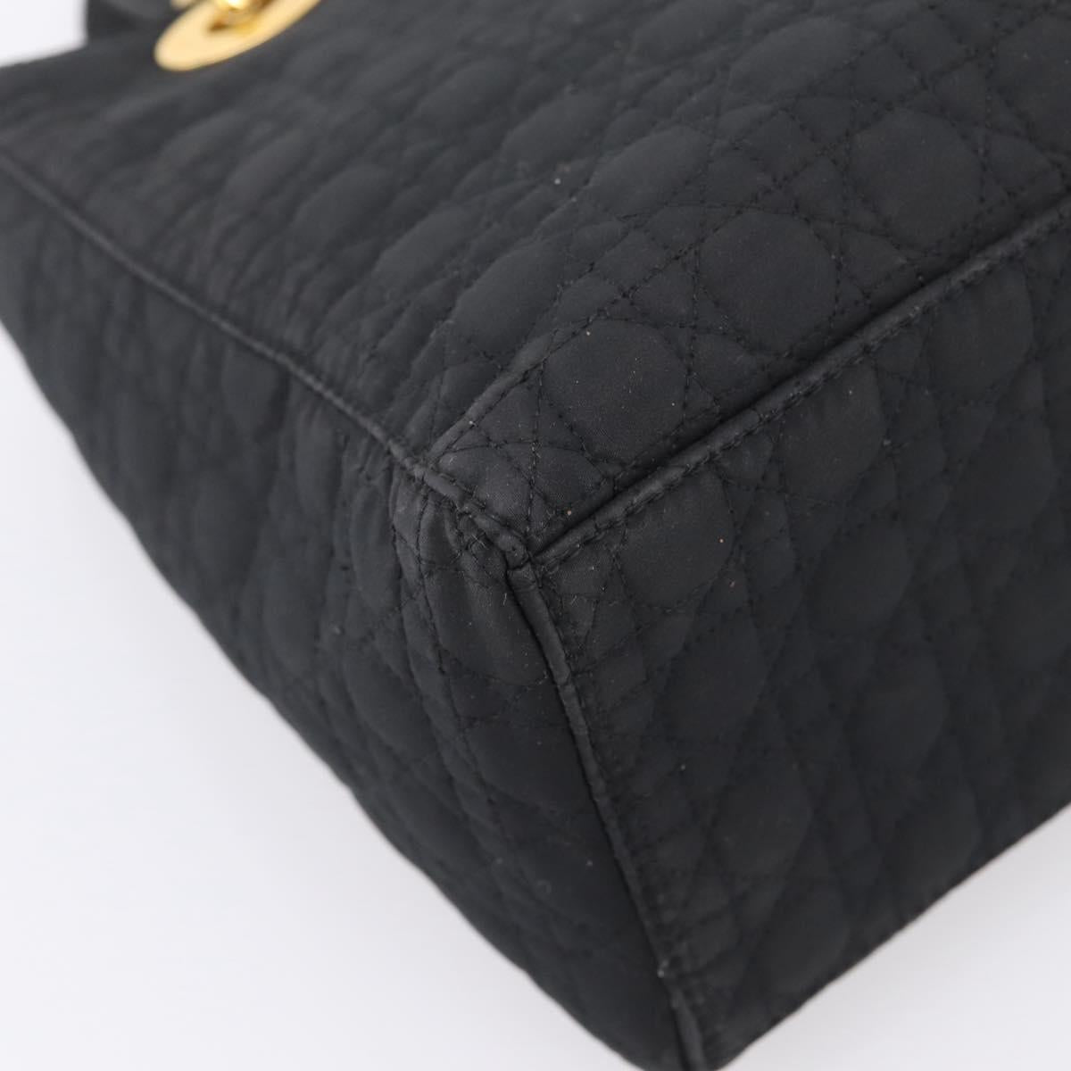 Christian Dior Lady Dior Canage Hand Bag Canvas Black Gold Auth ep16219