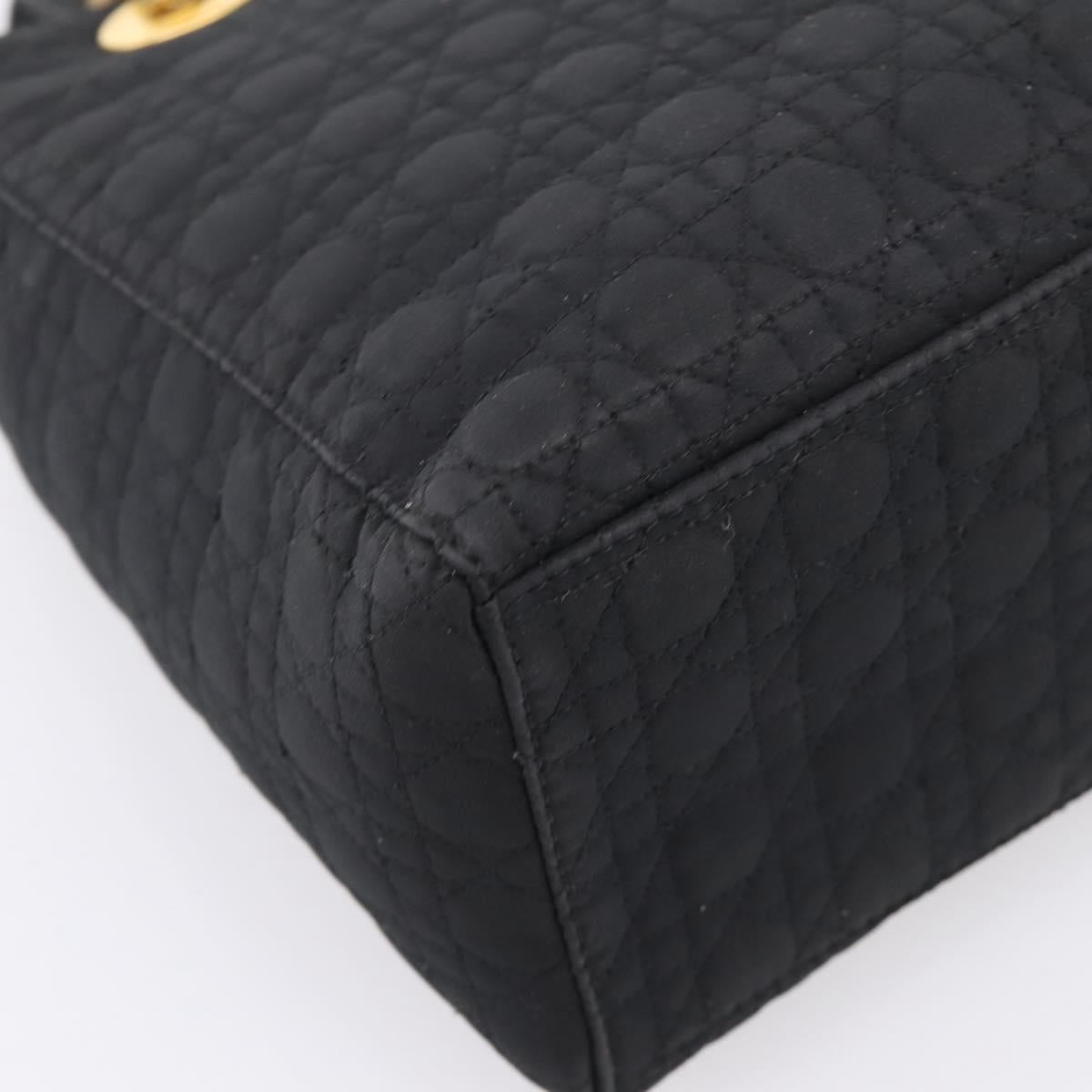 Christian Dior Lady Dior Canage Hand Bag Canvas Black Gold Auth ep16219