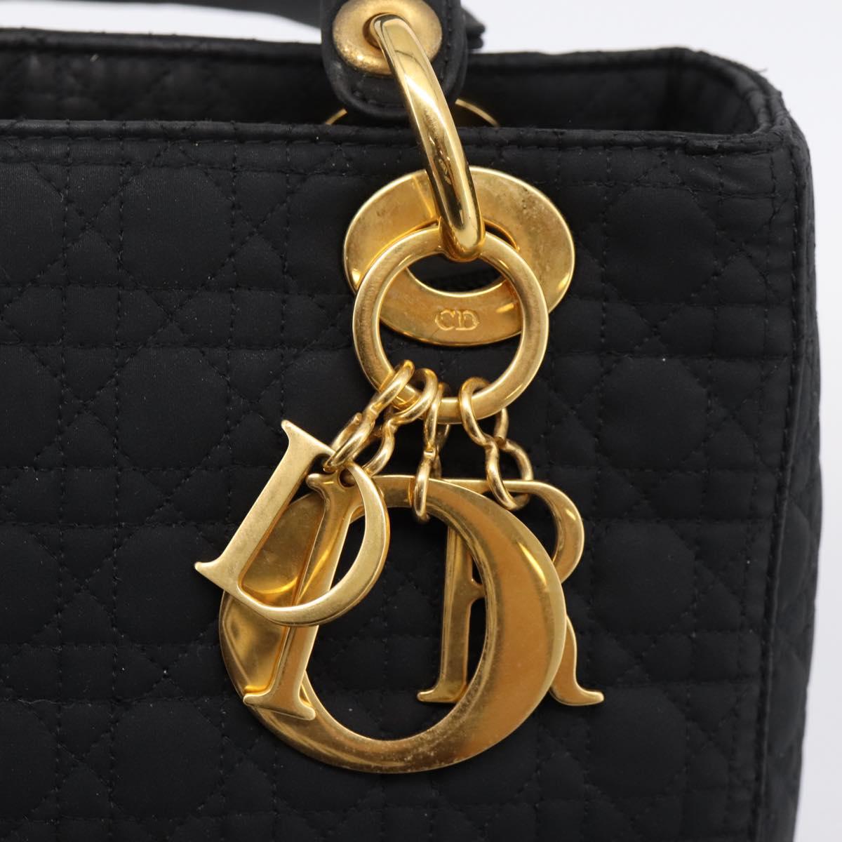 Christian Dior Lady Dior Canage Hand Bag Canvas Black Gold Auth ep16219