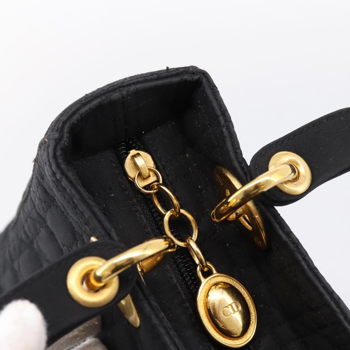Christian Dior Lady Dior Canage Hand Bag Canvas Black Gold Auth ep16219