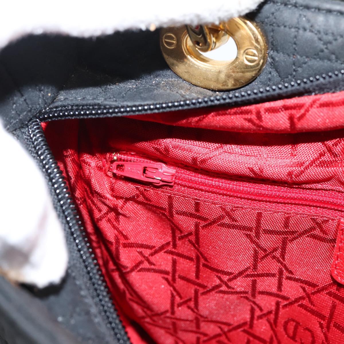 Christian Dior Lady Dior Canage Hand Bag Canvas Black Gold Auth ep16219