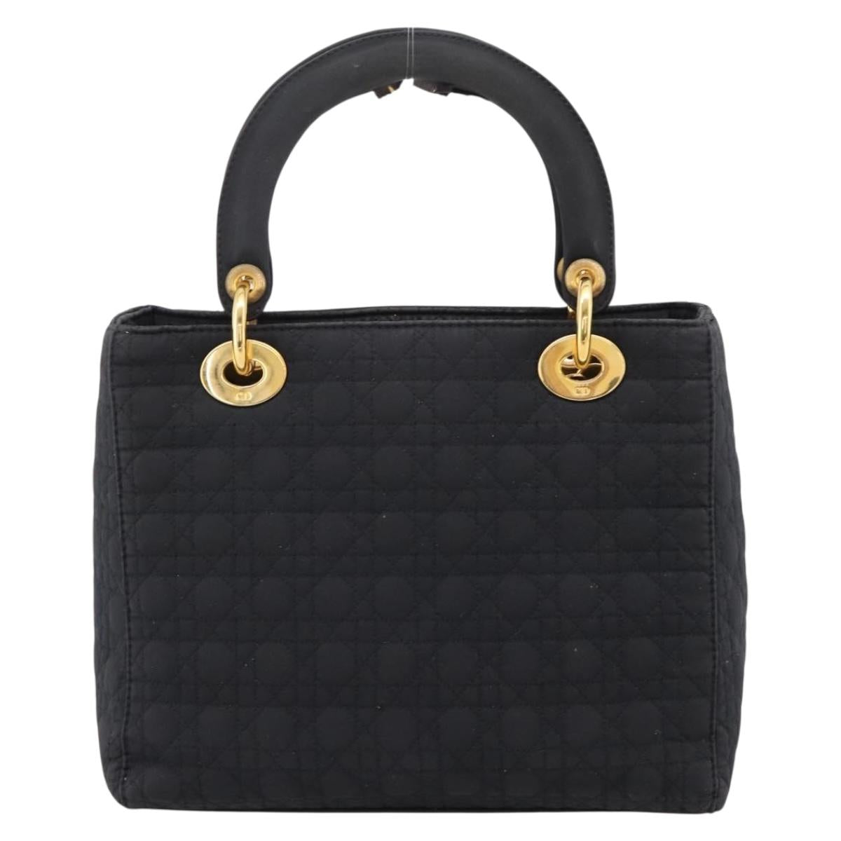 Christian Dior Lady Dior Canage Hand Bag Canvas Black Gold Auth ep16219