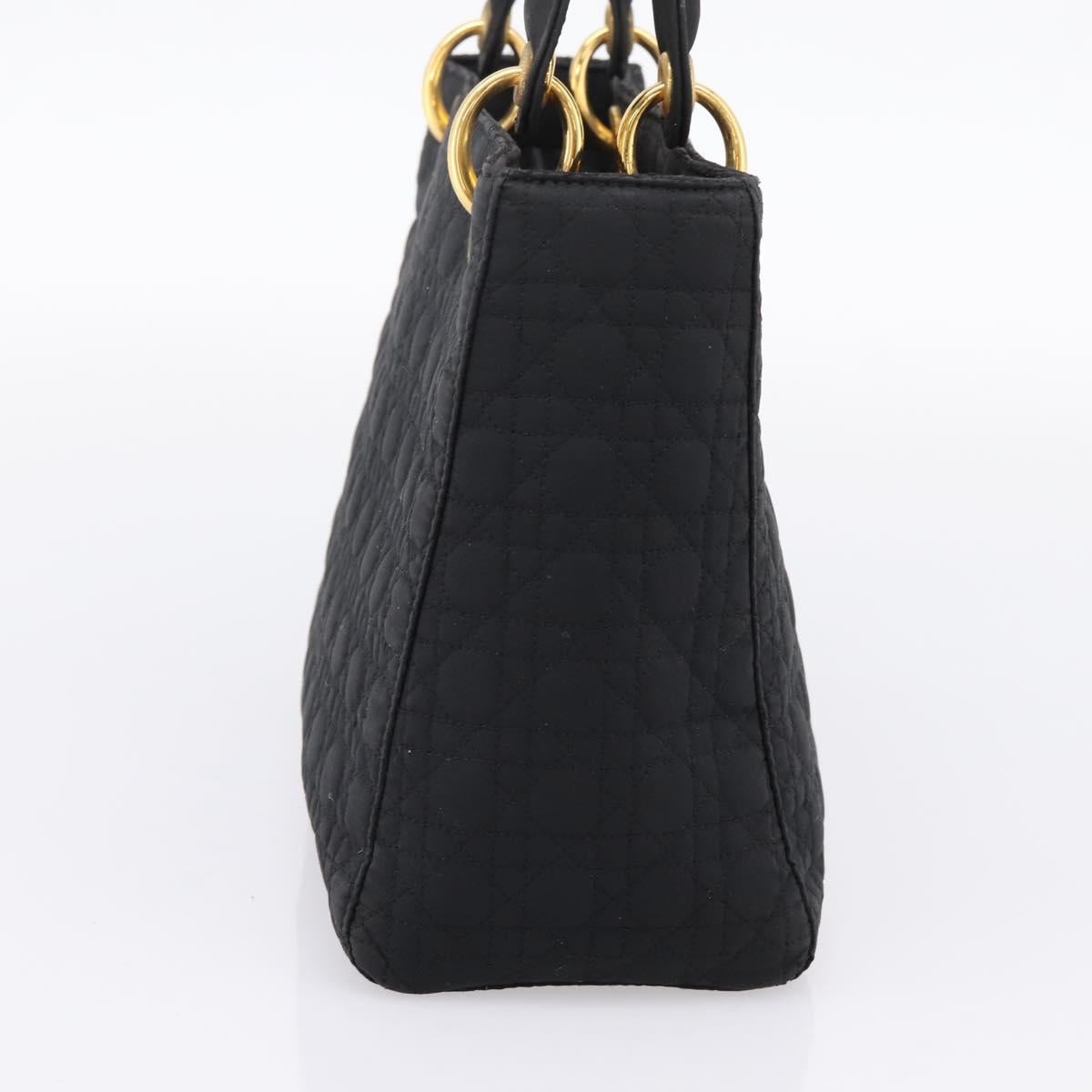 Christian Dior Lady Dior Canage Hand Bag Canvas Black Gold Auth ep16219