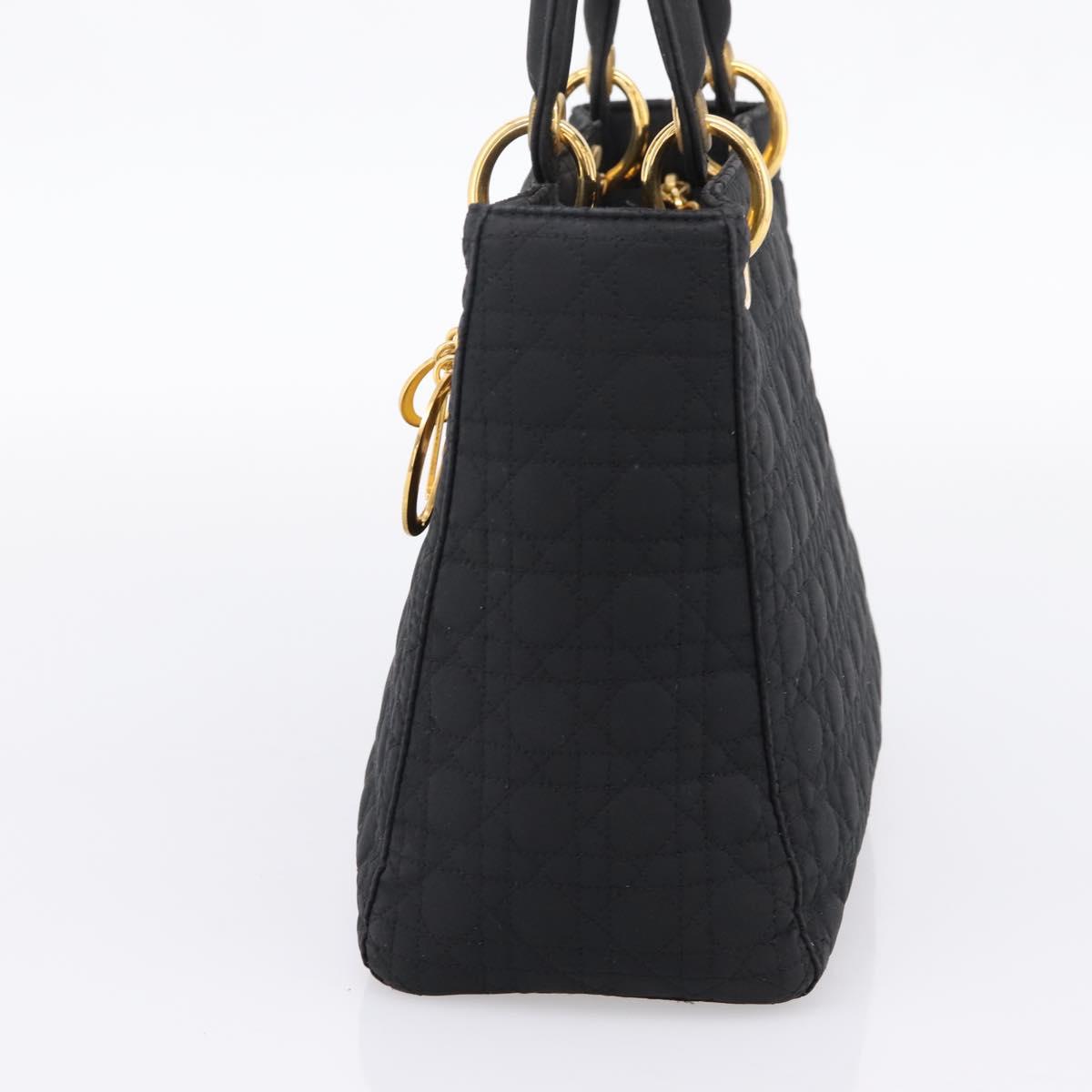 Christian Dior Lady Dior Canage Hand Bag Canvas Black Gold Auth ep16219