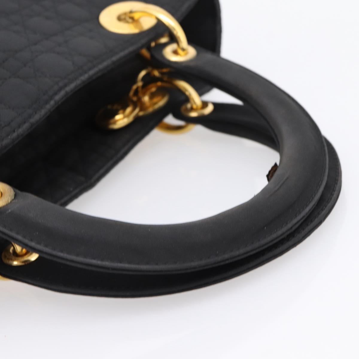 Christian Dior Lady Dior Canage Hand Bag Canvas Black Gold Auth ep16219