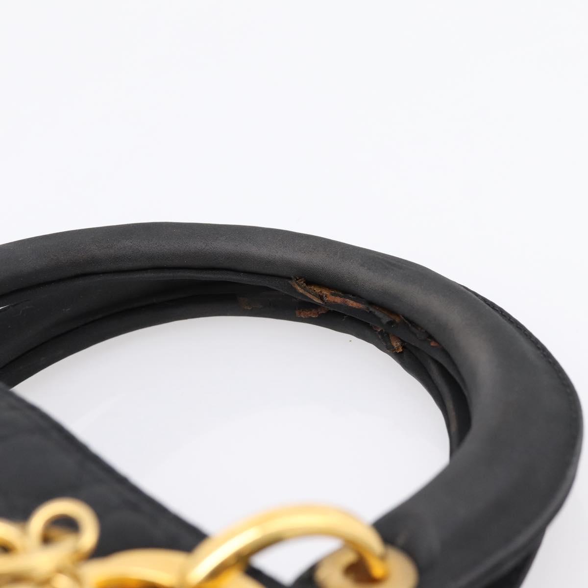 Christian Dior Lady Dior Canage Hand Bag Canvas Black Gold Auth ep16219