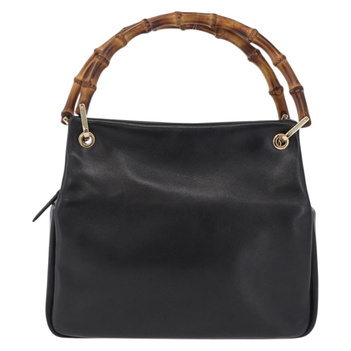 GUCCI Bamboo Hand Bag Leather Black Gold 000 2865 0575 Auth ep16220