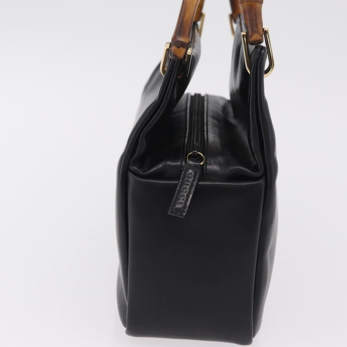 GUCCI Bamboo Hand Bag Leather Black Gold 000 2865 0575 Auth ep16220