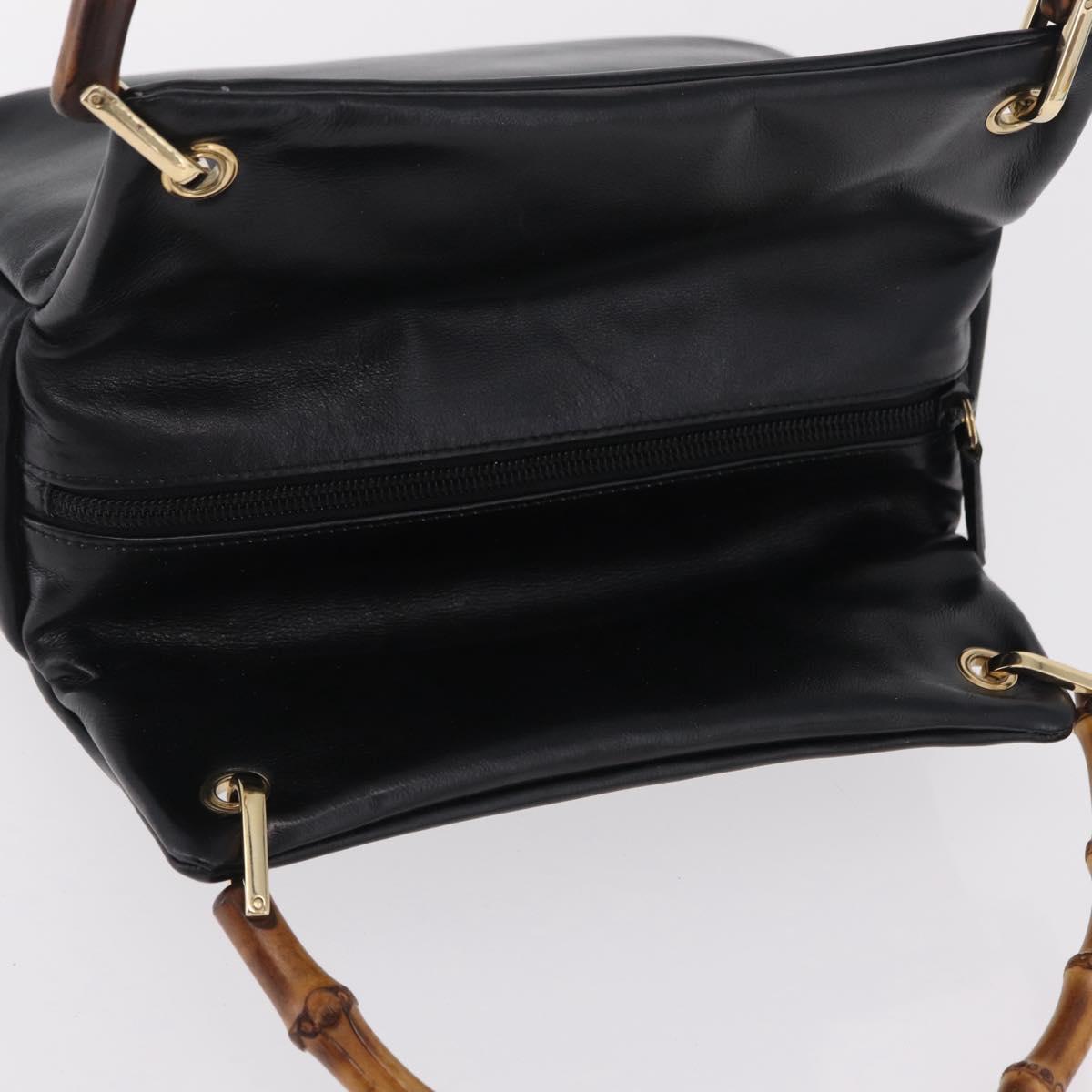 GUCCI Bamboo Hand Bag Leather Black Gold 000 2865 0575 Auth ep16220