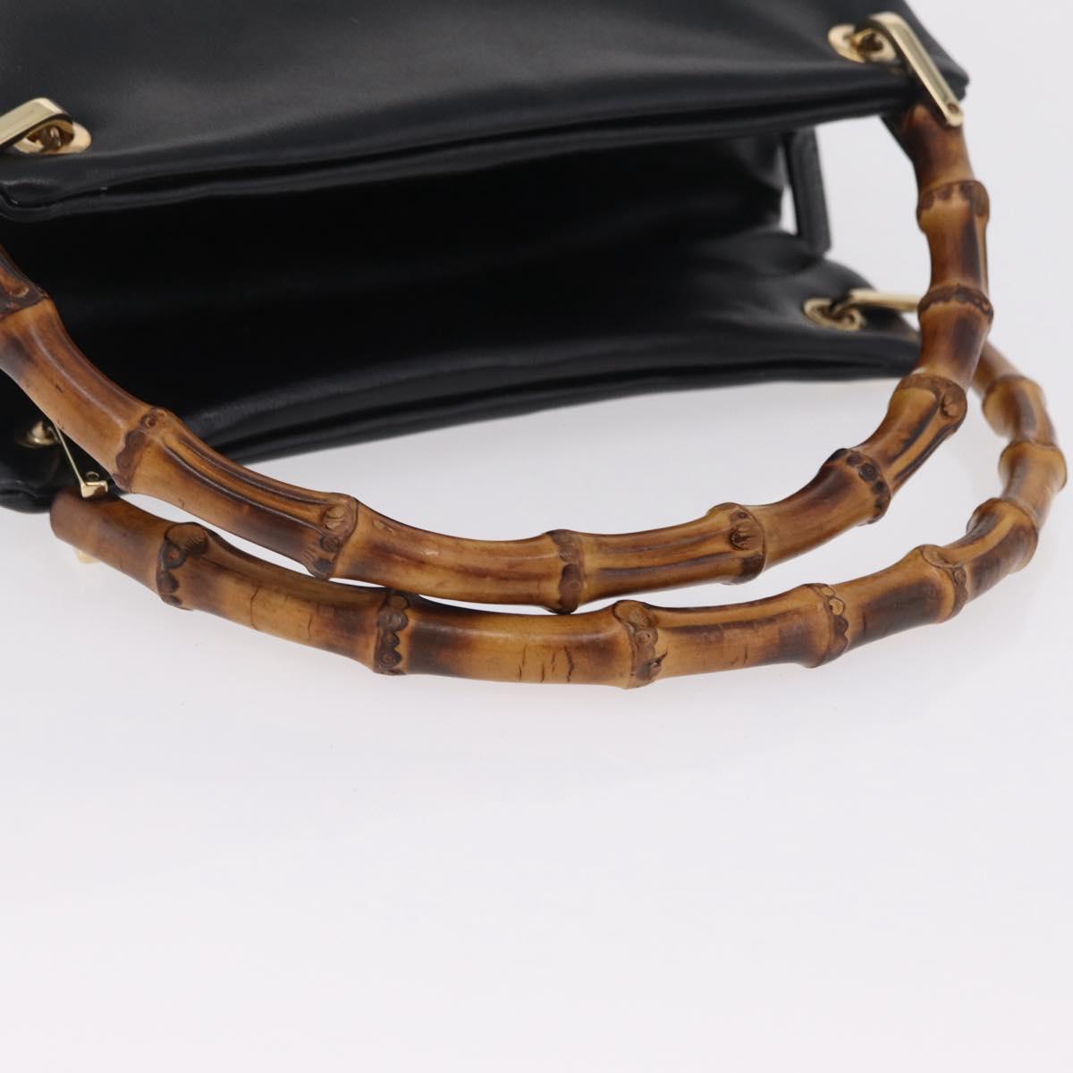GUCCI Bamboo Hand Bag Leather Black Gold 000 2865 0575 Auth ep16220
