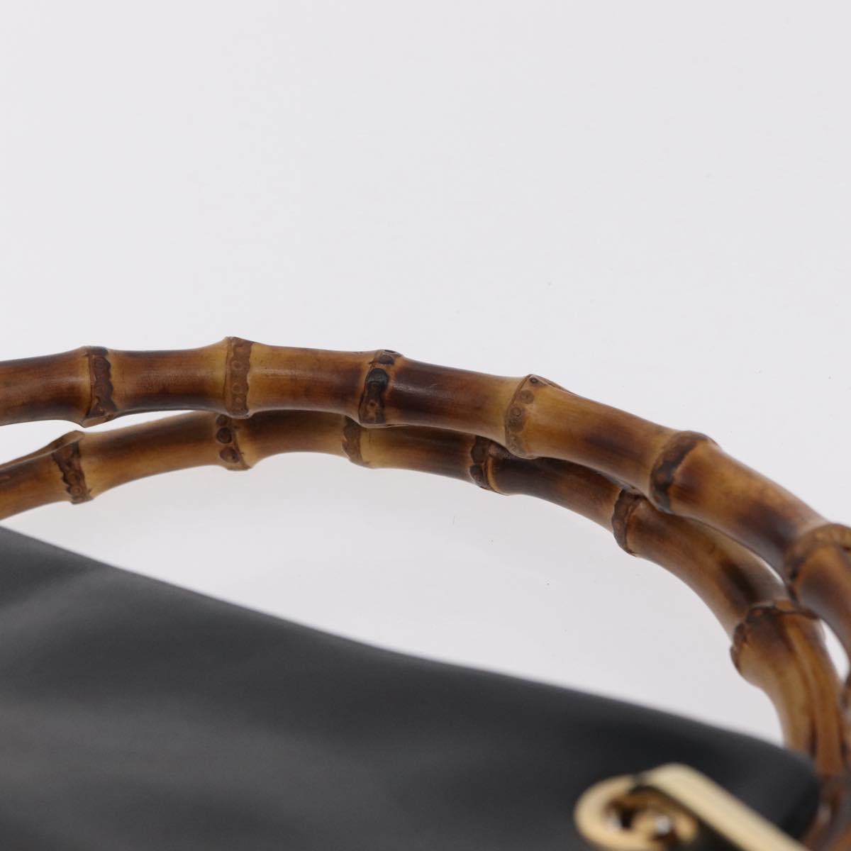 GUCCI Bamboo Hand Bag Leather Black Gold 000 2865 0575 Auth ep16220