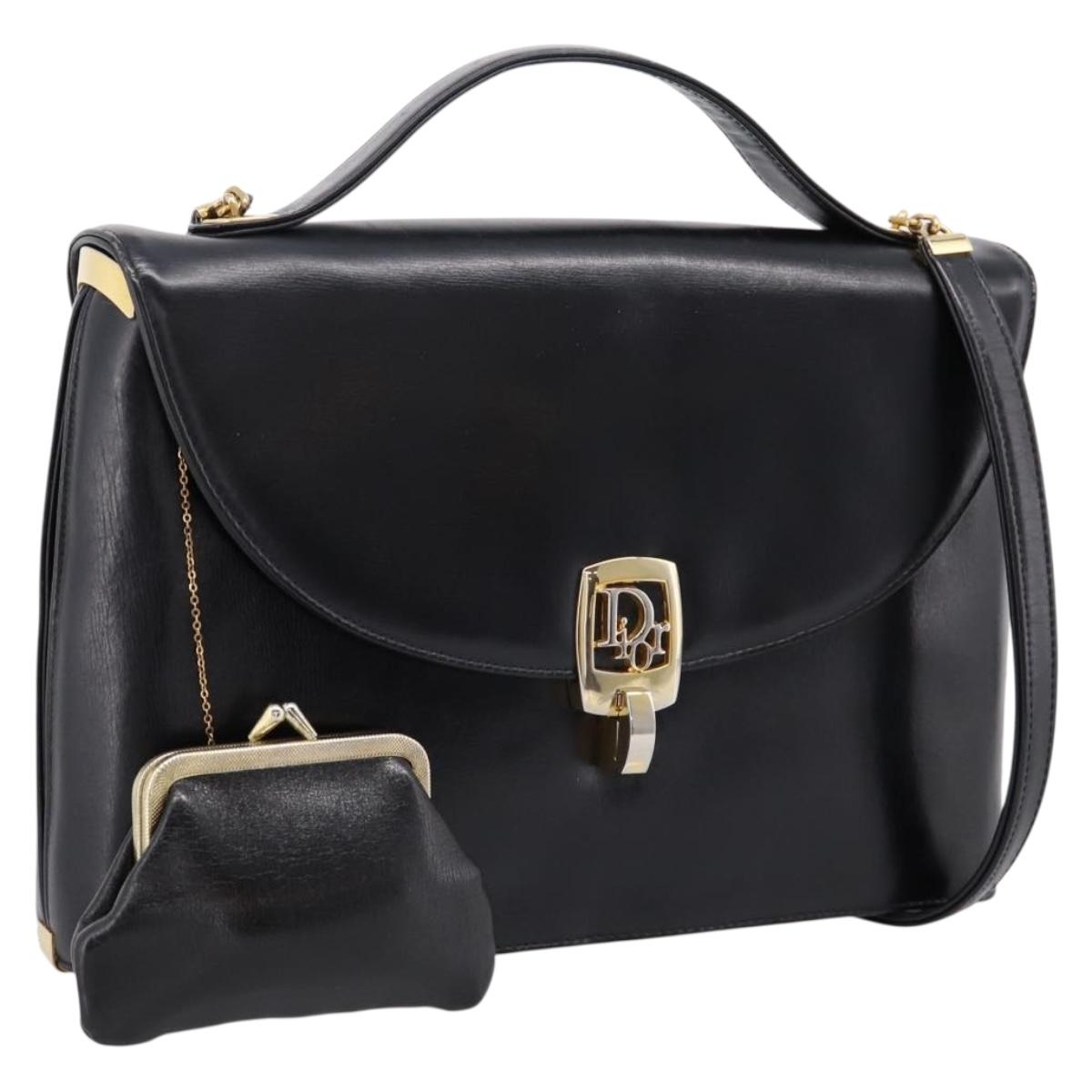 Christian Dior Hand Bag Leather 2way Black Gold Auth ep16221