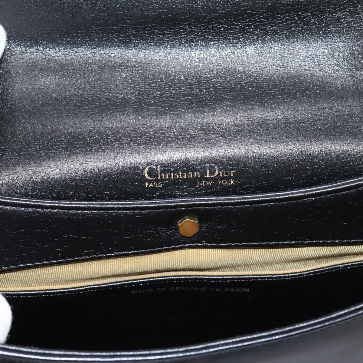 Christian Dior Hand Bag Leather 2way Black Gold Auth ep16221
