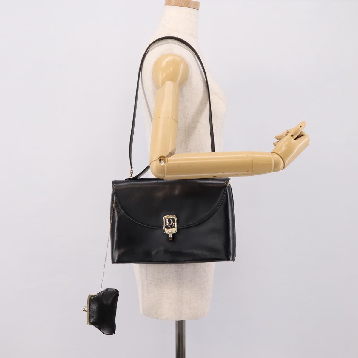 Christian Dior Hand Bag Leather 2way Black Gold Auth ep16221