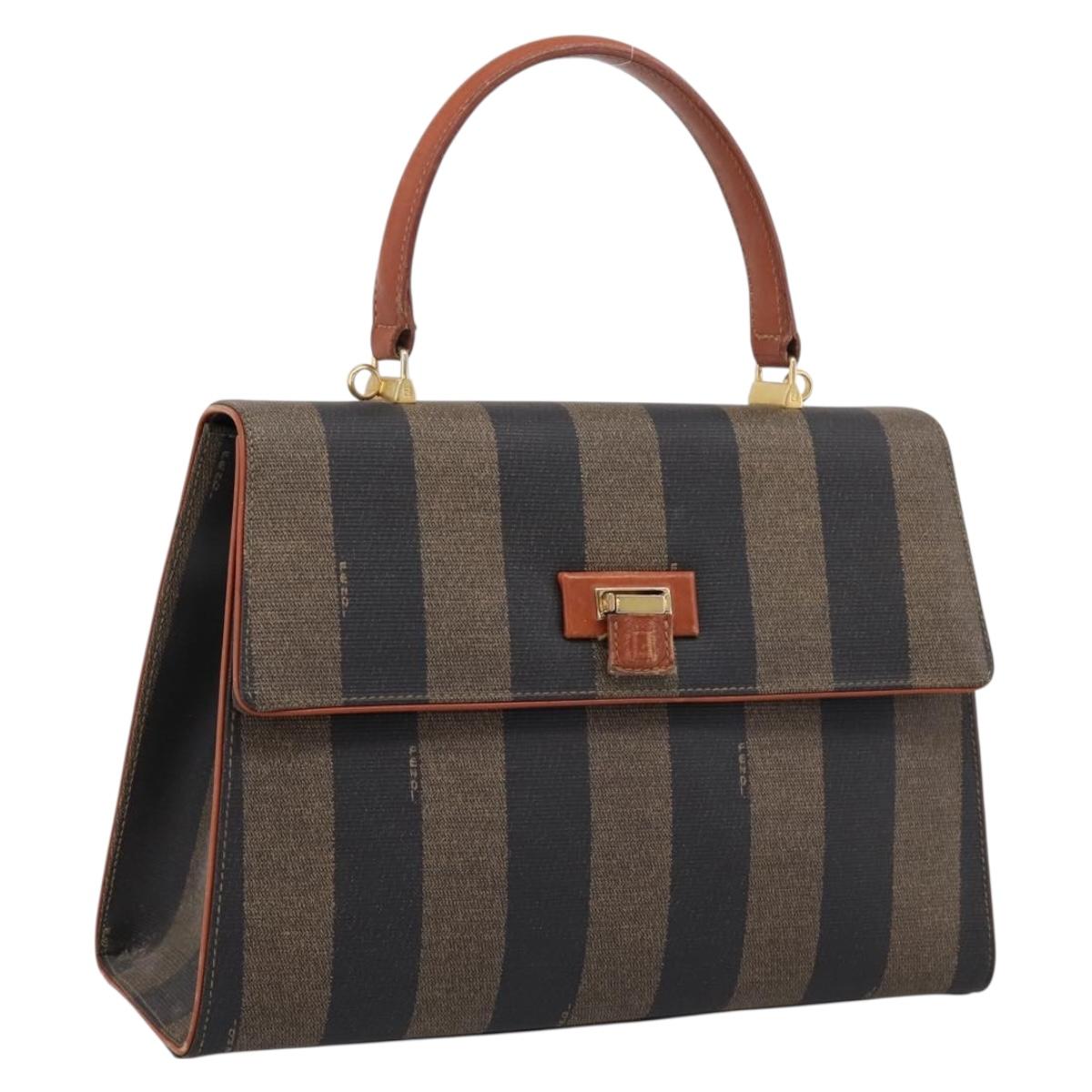 FENDI Pecan Canvas Hand Bag PVC Black Brown Auth ep16222