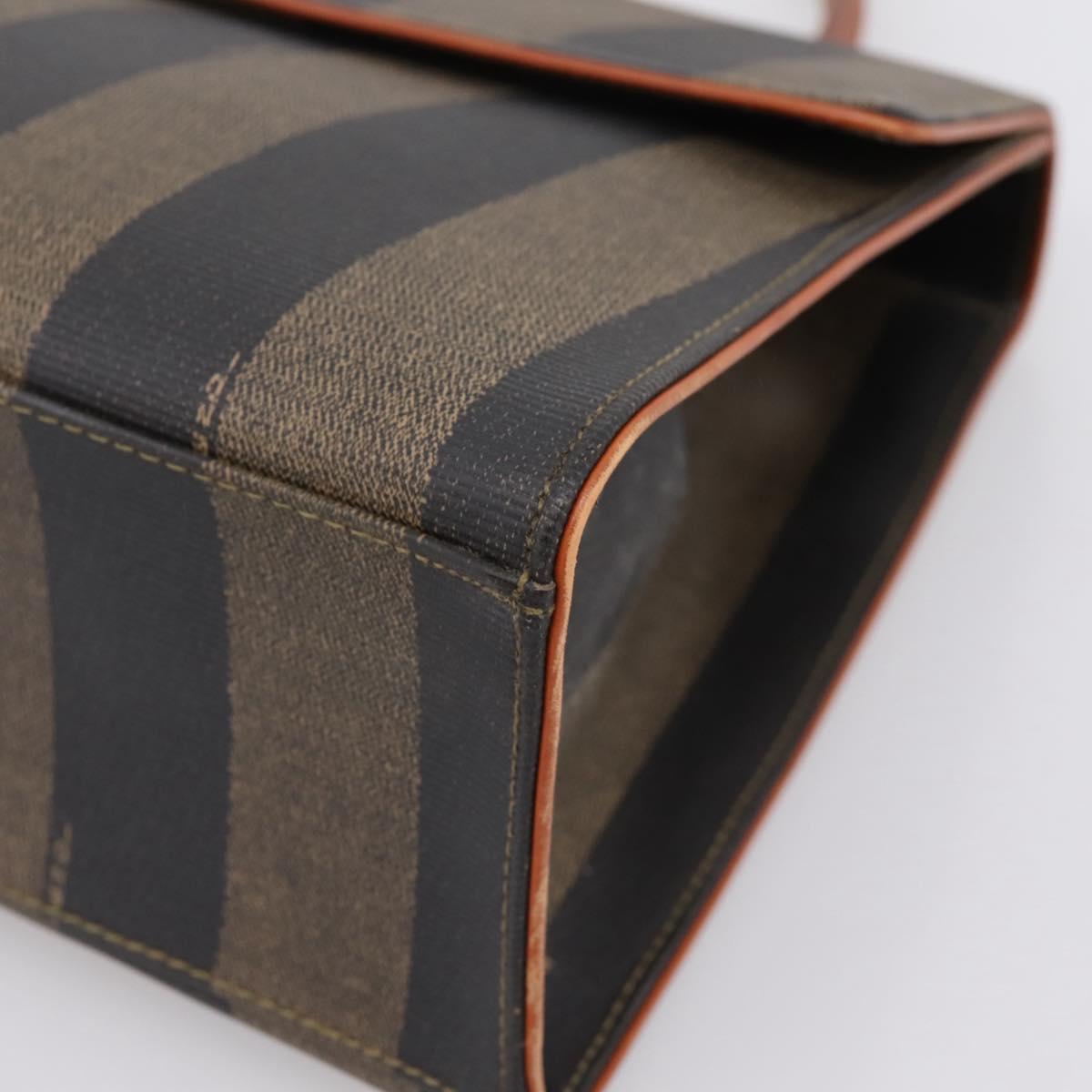 FENDI Pecan Canvas Hand Bag PVC Black Brown Auth ep16222