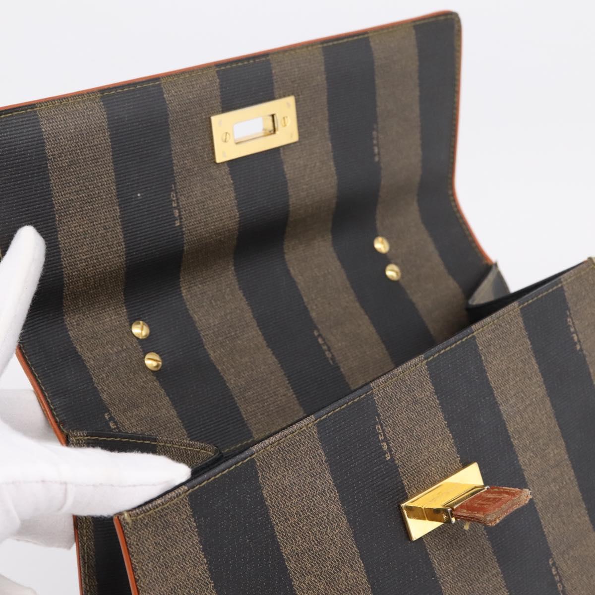 FENDI Pecan Canvas Hand Bag PVC Black Brown Auth ep16222
