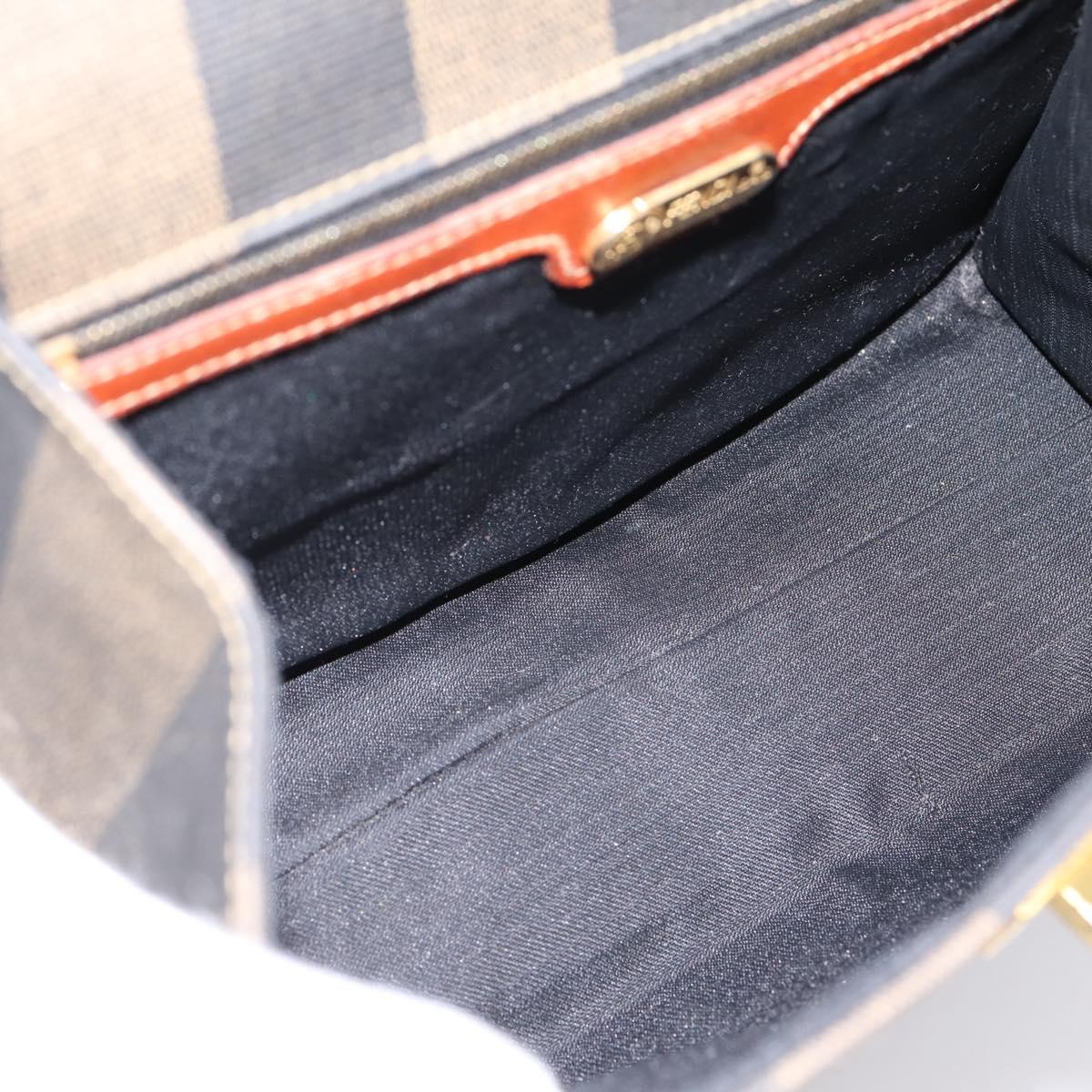 FENDI Pecan Canvas Hand Bag PVC Black Brown Auth ep16222