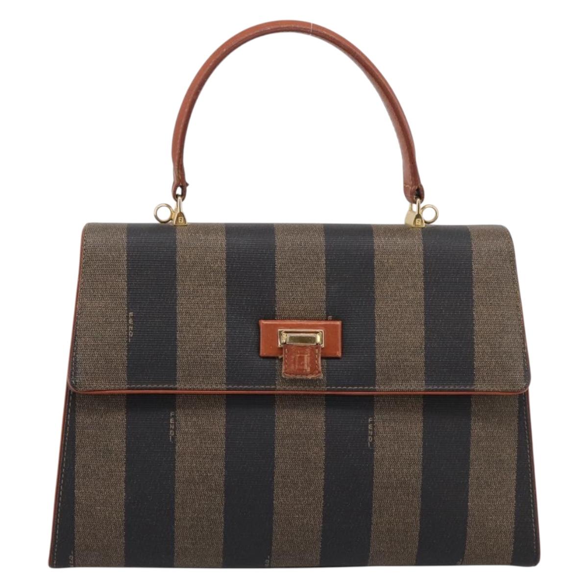 FENDI Pecan Canvas Hand Bag PVC Black Brown Auth ep16222